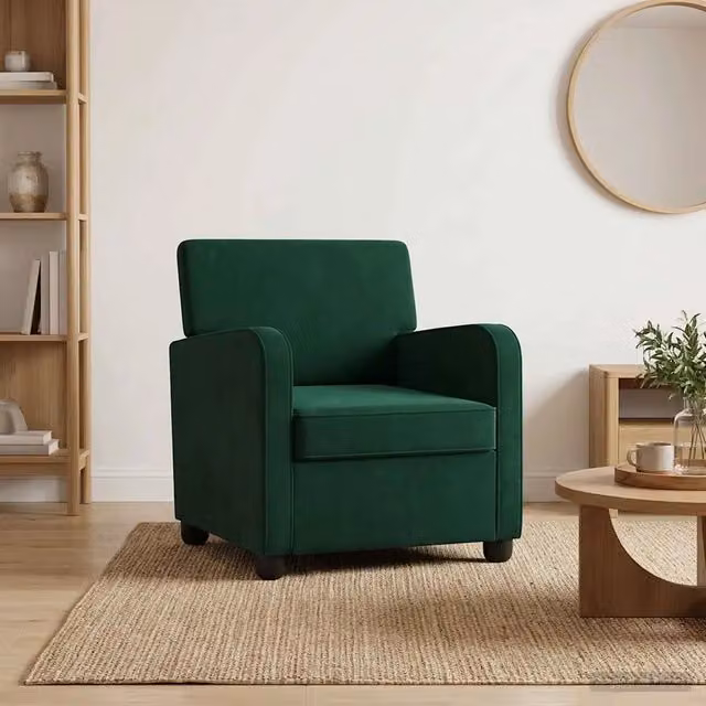 Poltrona Lounge Moderna in Velluto Verde con Braccioli e Struttura Imbottita 901928 – 1