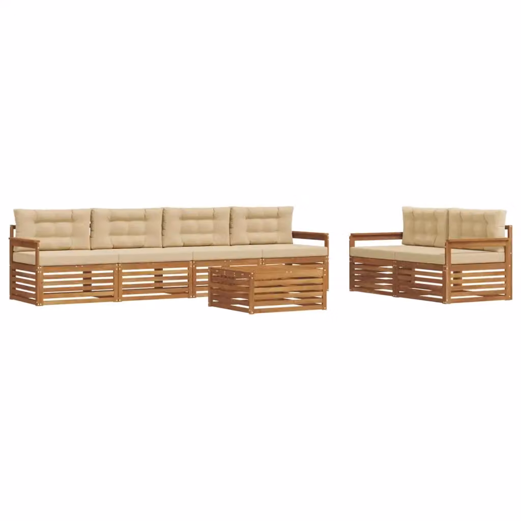 Set di divani da esterno vidaXL in legno di acacia con tavolo da caffè, 7 pezzi, Beige – 2