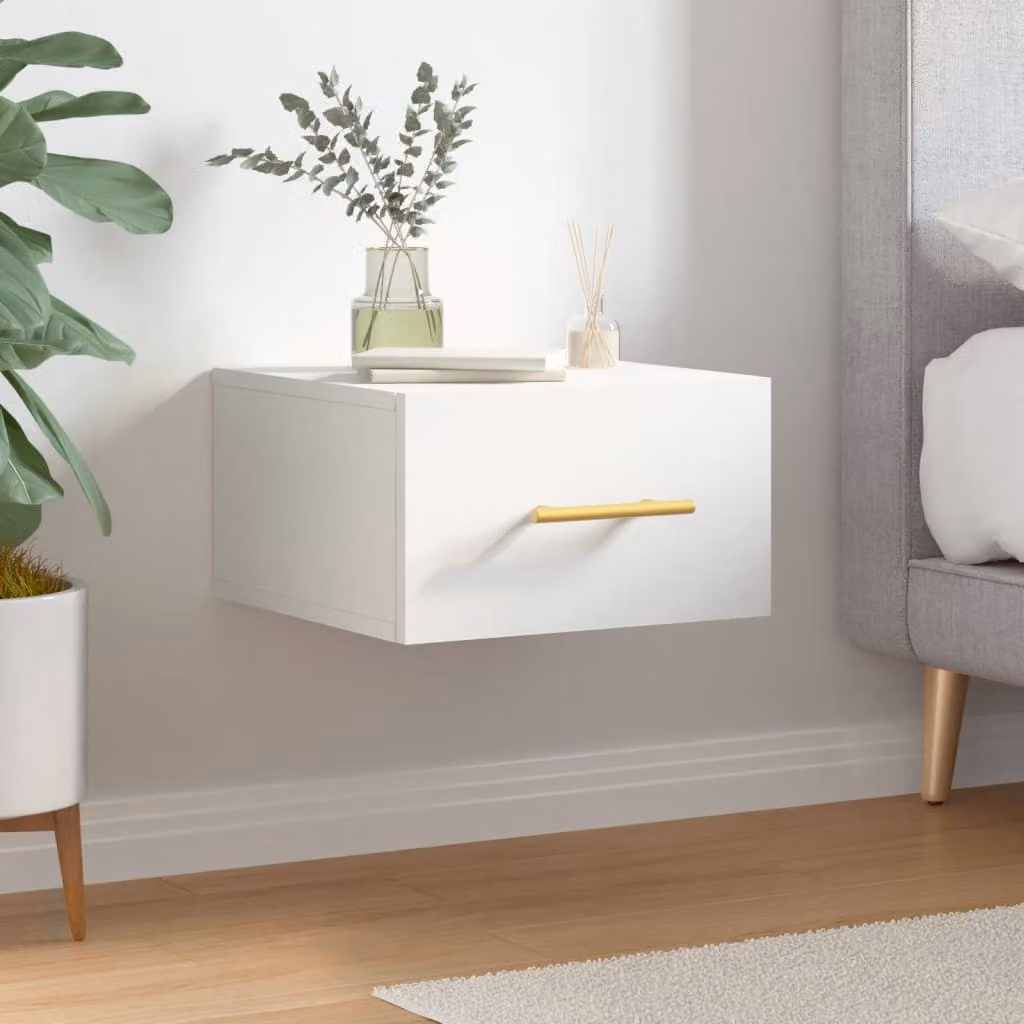 vidaXL Comodino da parete moderno in legno bianco L 35 cm, P 35 cm, H 20 cm