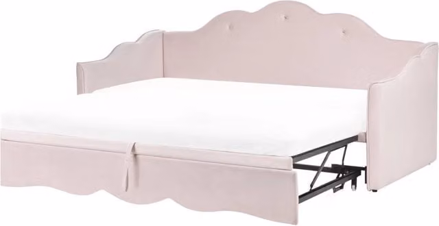 Letto singolo con secondo letto a scomparsa velluto rosa chiaro 90 x 180/200 cm camera da letto cameretta