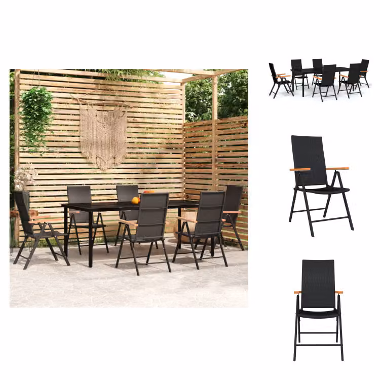 vidaXL set da pranzo da giardino 7 pezzi nero - Set di mobili da giardino