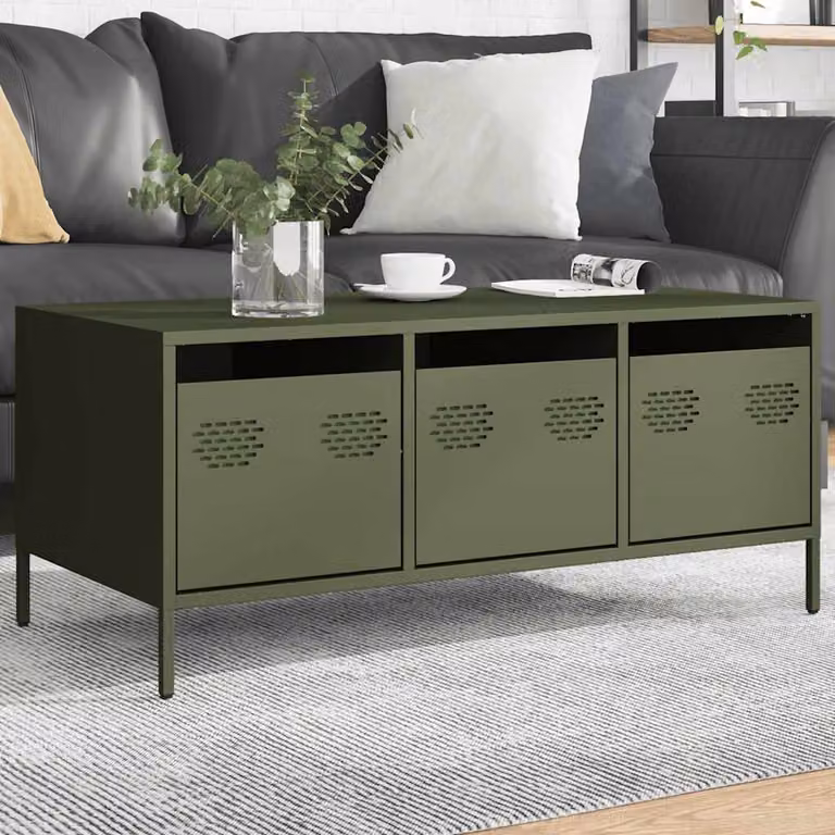 vidaXL Tavolino rettangolare in metallo verde matt per soggiorno o camera da letto L/P/H: 101,5 x 50 x 43,5 cm