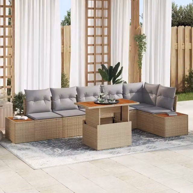 Set Divano da Giardino 7 pz Beige polyrattan 3350077