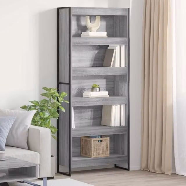 Armadio per Libri vidaXL in Stile Industrial Grigio con MDF e Metallo L: 80 cm, P: 30 cm, H: 189,5 cm