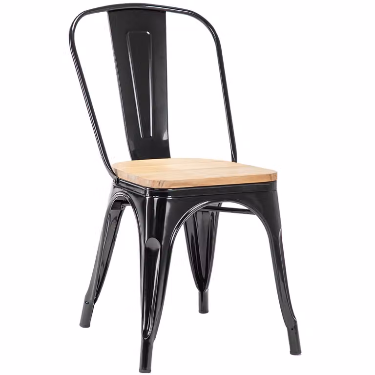Sedia da cucina in metallo sedia da pranzo in legno seduta impilabile, Colore:Nero+legno naturale , Materiale:Metallo