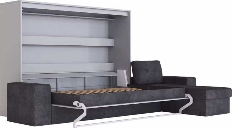 Letto a scomparsa 160x200 orizzontale M2 (profondità 55 cm) antracite con divano ad angolo antracite Grigio perla