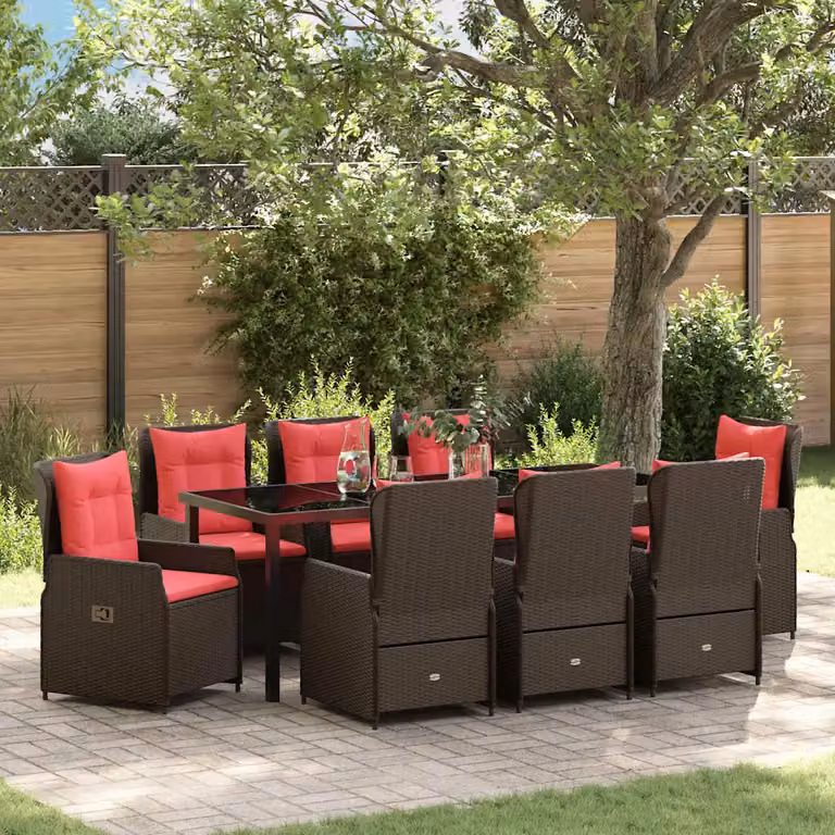Set da pranzo per giardino e terrazzo vidaXL in polyrattan marrone, 9 pezzi