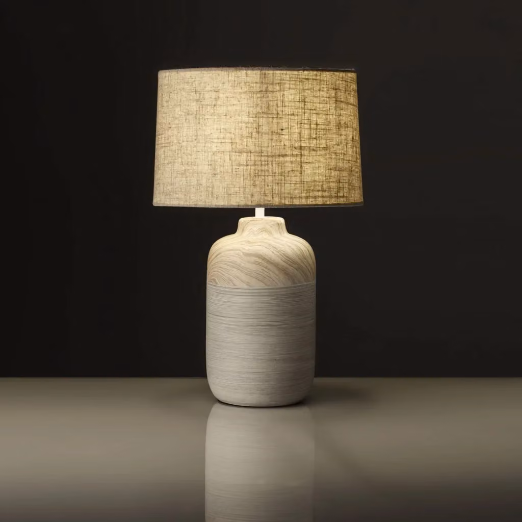 Lampada da tavolo VALEN beige in ceramica e tessuto con paralume cilindrico – 2