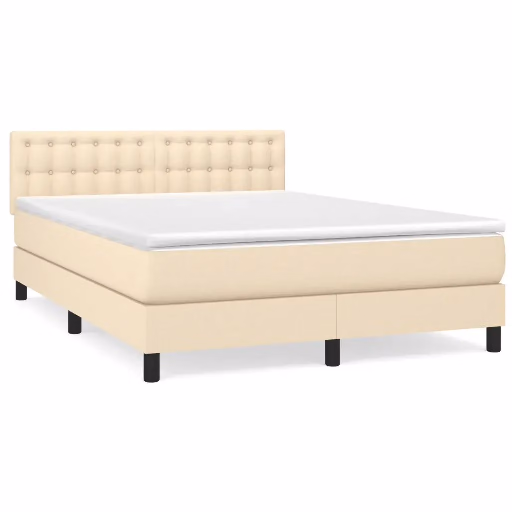 vidaXL Giroletto a Molle Ibrido con Materasso in Tessuto Beige e Bianco L/P: 140 x 190 cm – 2