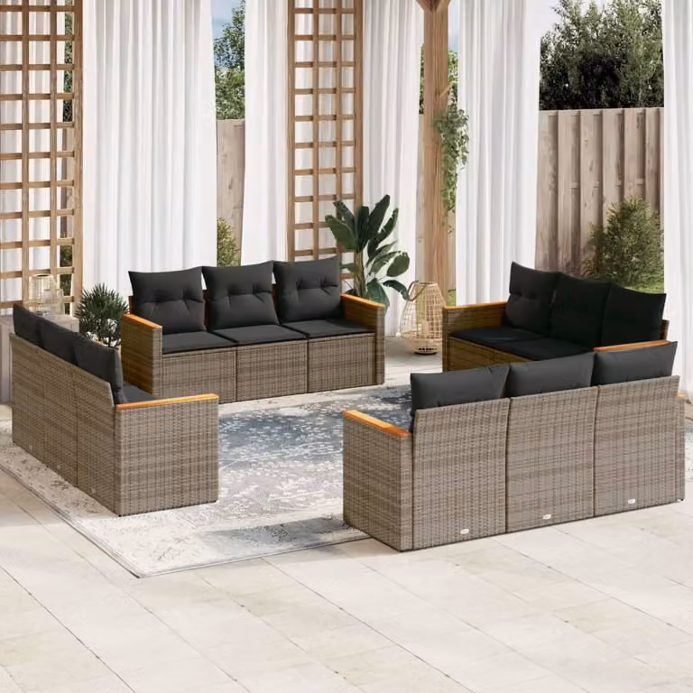 Maison Exclusive - Set Divani da Giardino 12 pz con Cuscini Grigio in Polyrattan