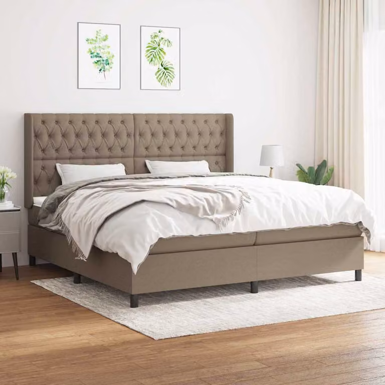 vidaXL Giroletto a Molle con Materasso Ibrido in Tessuto Beige e Bianco, L/P: 200 x 200 cm
