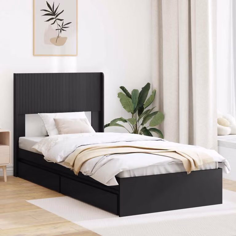 Struttura letto con contenitore e testata vidaXL in legno nero L: 140 cm, P: 82 cm, H: 193 cm