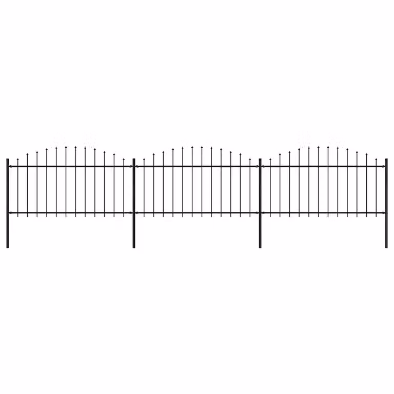 Recinzione da giardino vidaXL con punta a lancia in acciaio, Nero, L: 504 cm, H: 150 cm
