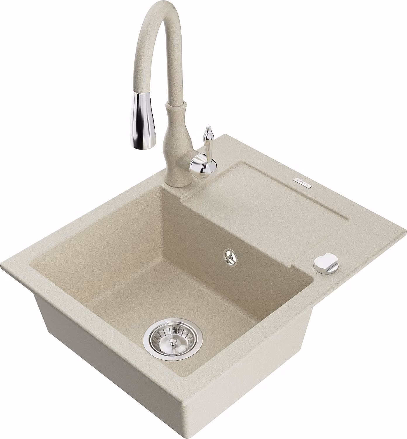 Mexen Enzo lavello in granito 1-vasca con sgocciolatoio e rubinetto da cucina Savita, beige - 6506-69-672601-69