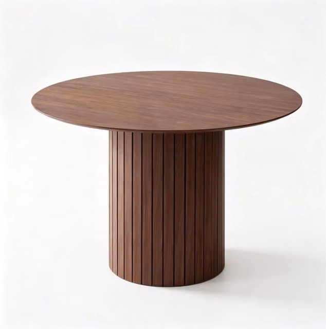 Tavolo da Pranzo Rotondo in Legno Massello, Diametro 120 cm, Base Cilindrica 52 cm, Altezza 76 cm