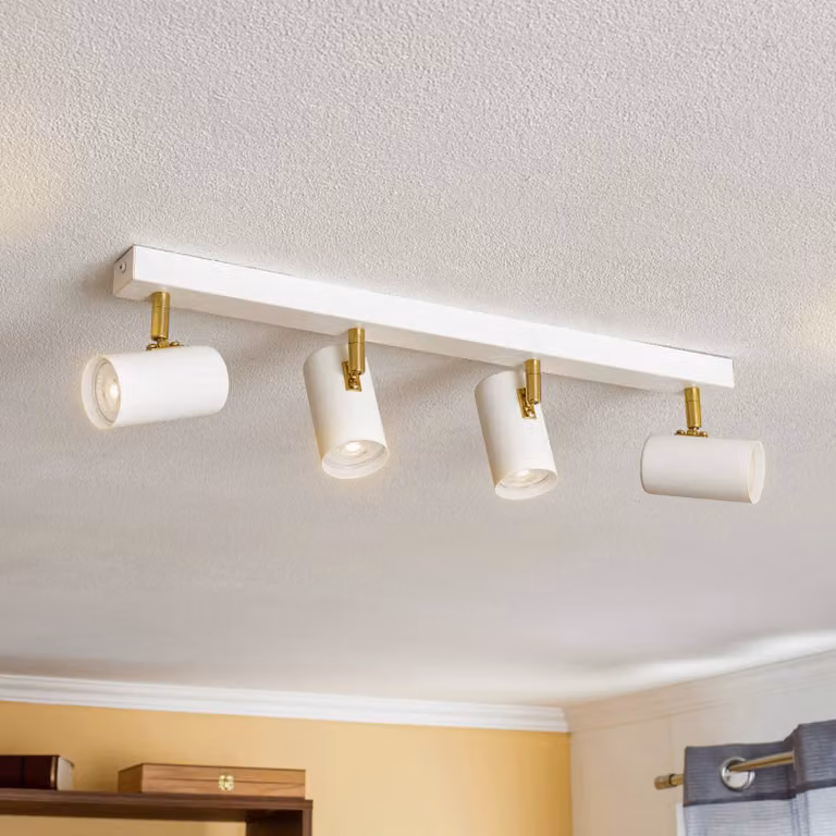 Faretto da soffitto Lund bianco, 4 luci Argon, dimmerabile, Bianco / Opale, Soggiorno / Sala da pranzo, Metallo, Moderno, Faretto alogeno