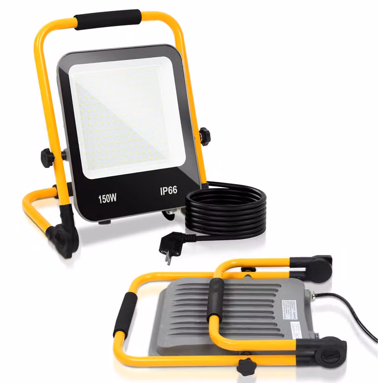Set di 5 fari LED da cantiere, 150 W, 12000 lumen, grado di protezione IP66, lampada da lavoro con cavo da 3 metri, adatta per cantieri, industria e uso esterno