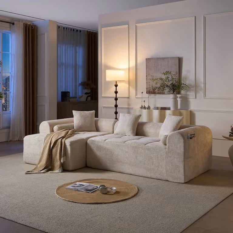 Divano a tre posti da 263 cm, in tessuto tipo ciniglia, compresso e confezionato sottovuoto, confortevole e versatile (beige)
