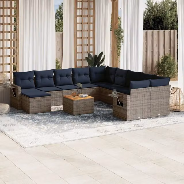 Set Divani da Giardino 12 pz con Cuscini Grigio in Polyrattan 3224864