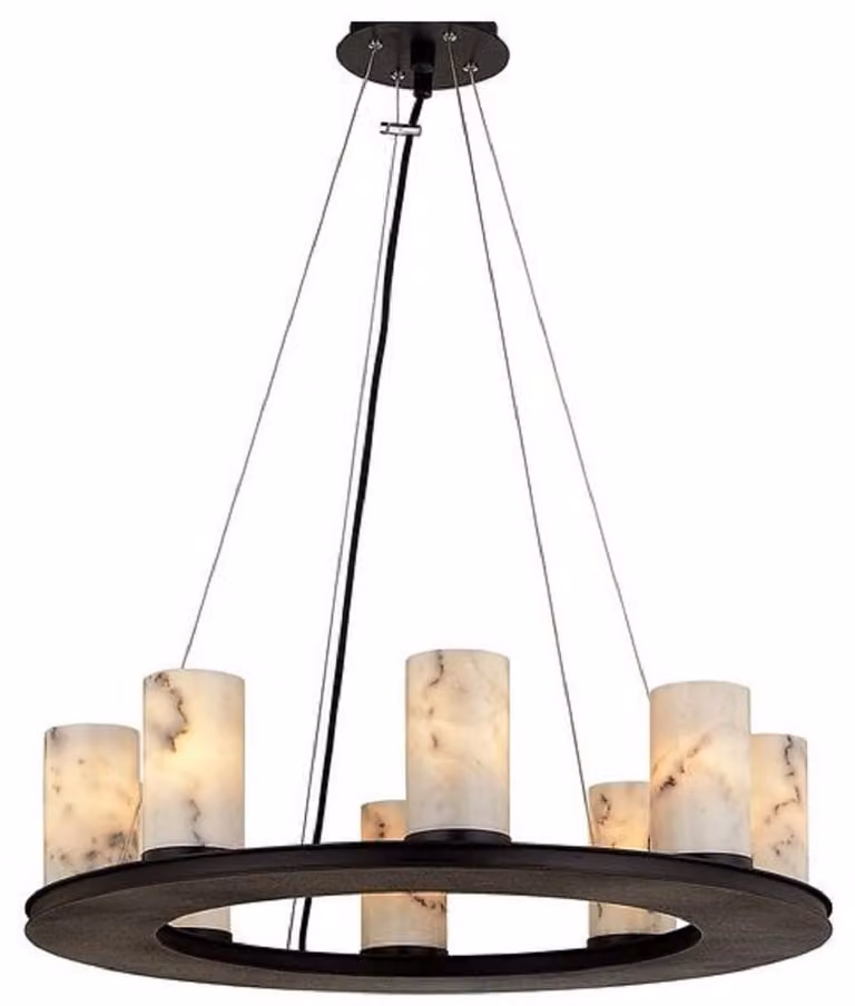 Casa Padrino lampada a sospensione nero / bianco Ø 63,5 x H. 19,1 cm - Lampada a sospensione rotonda con paralumi in marmo