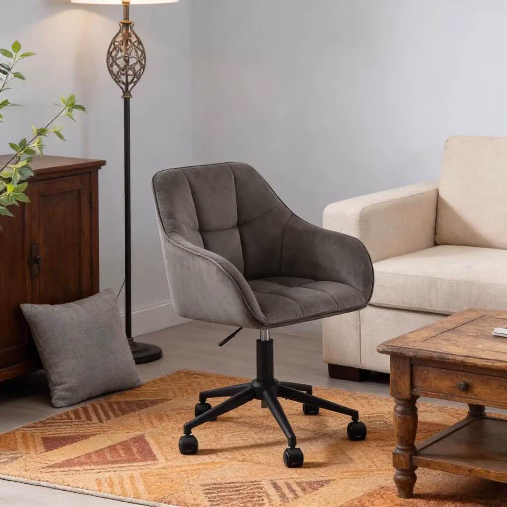 Sedia da ufficio ergonomica WISHDOR in velluto grigio, girevole a 360 gradi con braccioli e ruote, L: 52.5 cm, P: 40.5 cm, H: 85 cm – 2