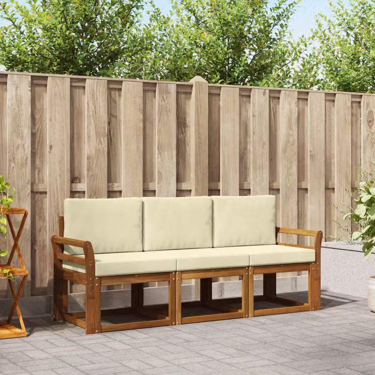 Set di divani da esterno vidaXL in legno di acacia con cuscini, colore beige e marrone