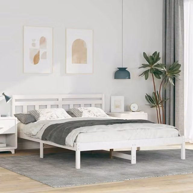 Struttura del letto-Giroletto-Rete del Letto Bianco 150 x 200 cm Pino massello 897471