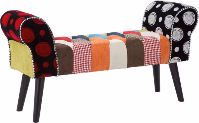 Panca Imperial con braccioli in patchwork multicolor 102x35x54 cm