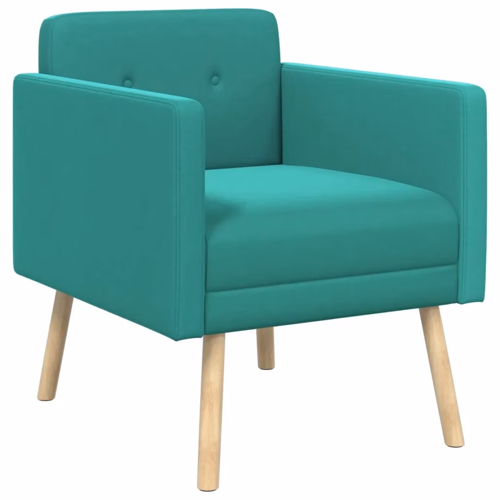 Poltrona moderna in velluto turchese vidaXL con braccioli e struttura in legno – 2