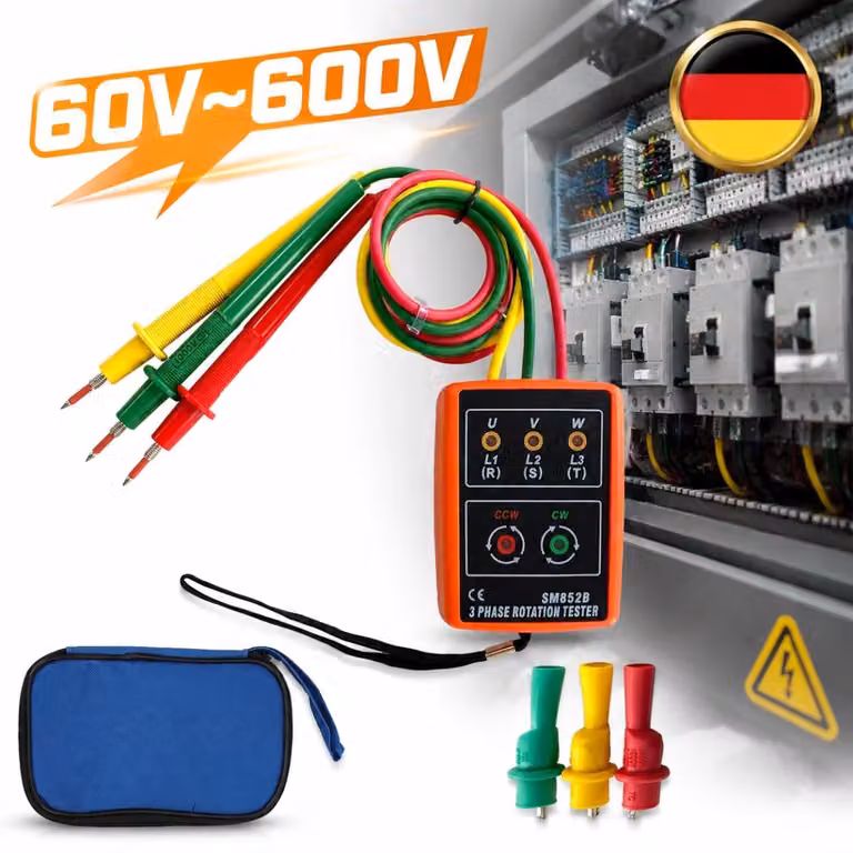 Verificatore di fasi e misuratore di campo rotante, AC60V~600V, SM852B, tester di rotazione per sistemi trifase