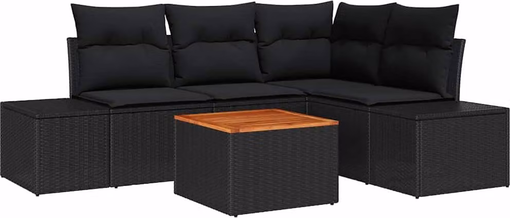 Set Divano da Giardino con archiviazione 5 pcs Nero polyrattan