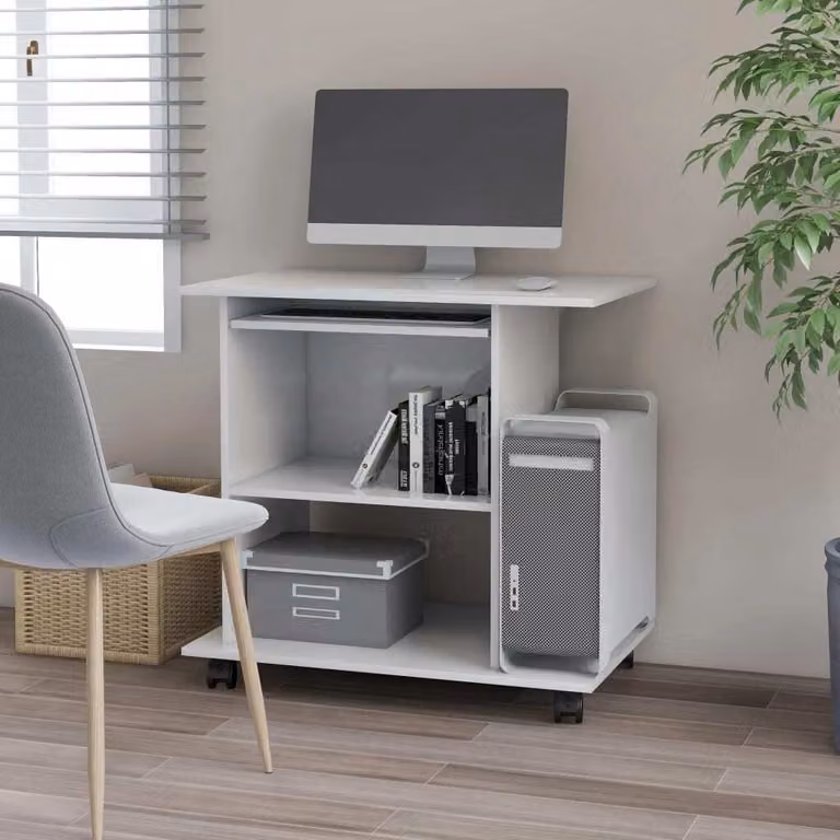 The Living Store Scrivania bianca 80x50x75 cm Materiale a base di legno