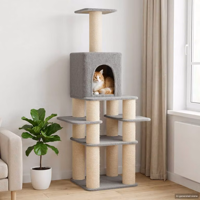 vidaXL Albero per gatti con pali in sisal Grigio Chiaro