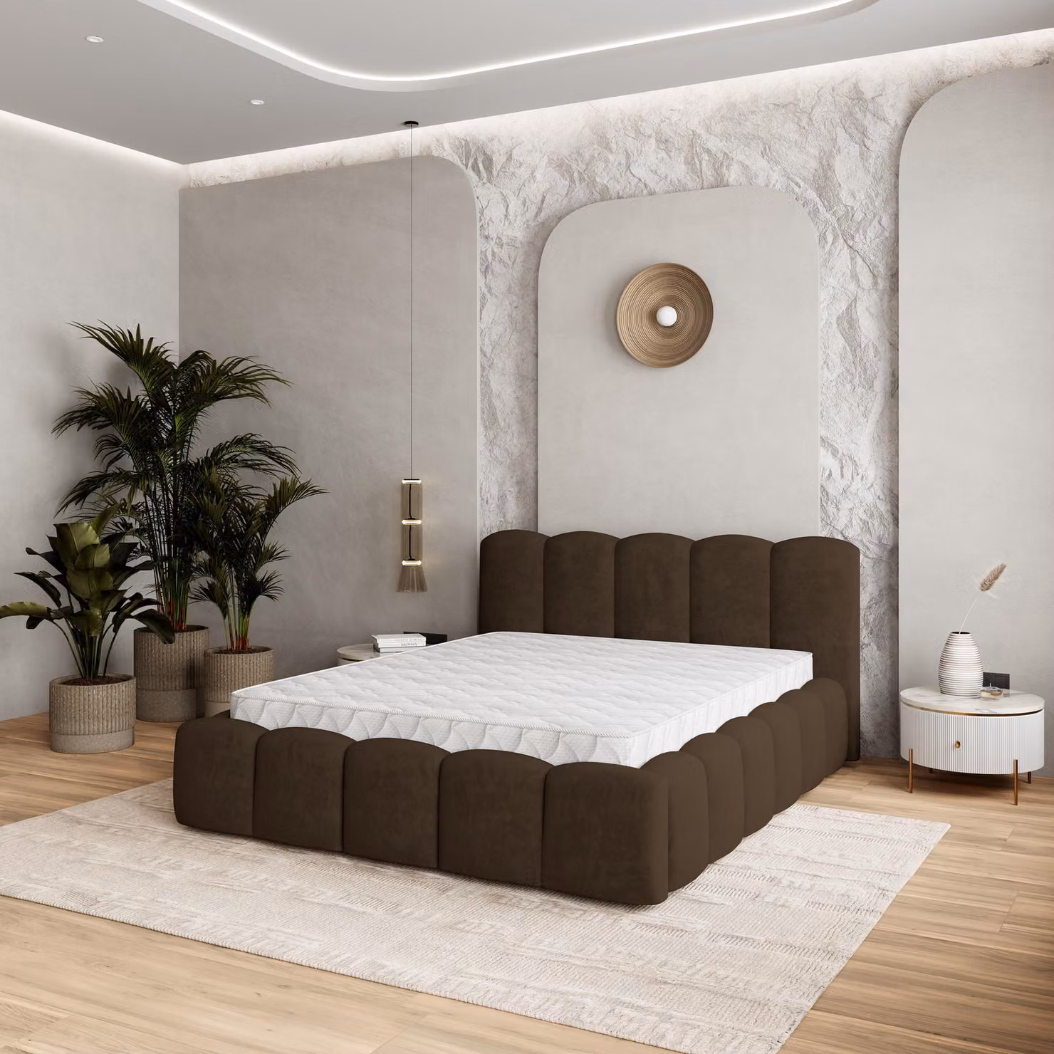 Letto imbottito Masseno FALINA K 200x200 cm, letto imbottito con cassetti - Marrone, KRONOS 06