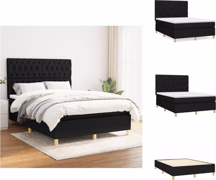 vidaXL Letto a molle con materasso nero 140x200 cm in tessuto - Letti e strutture letto