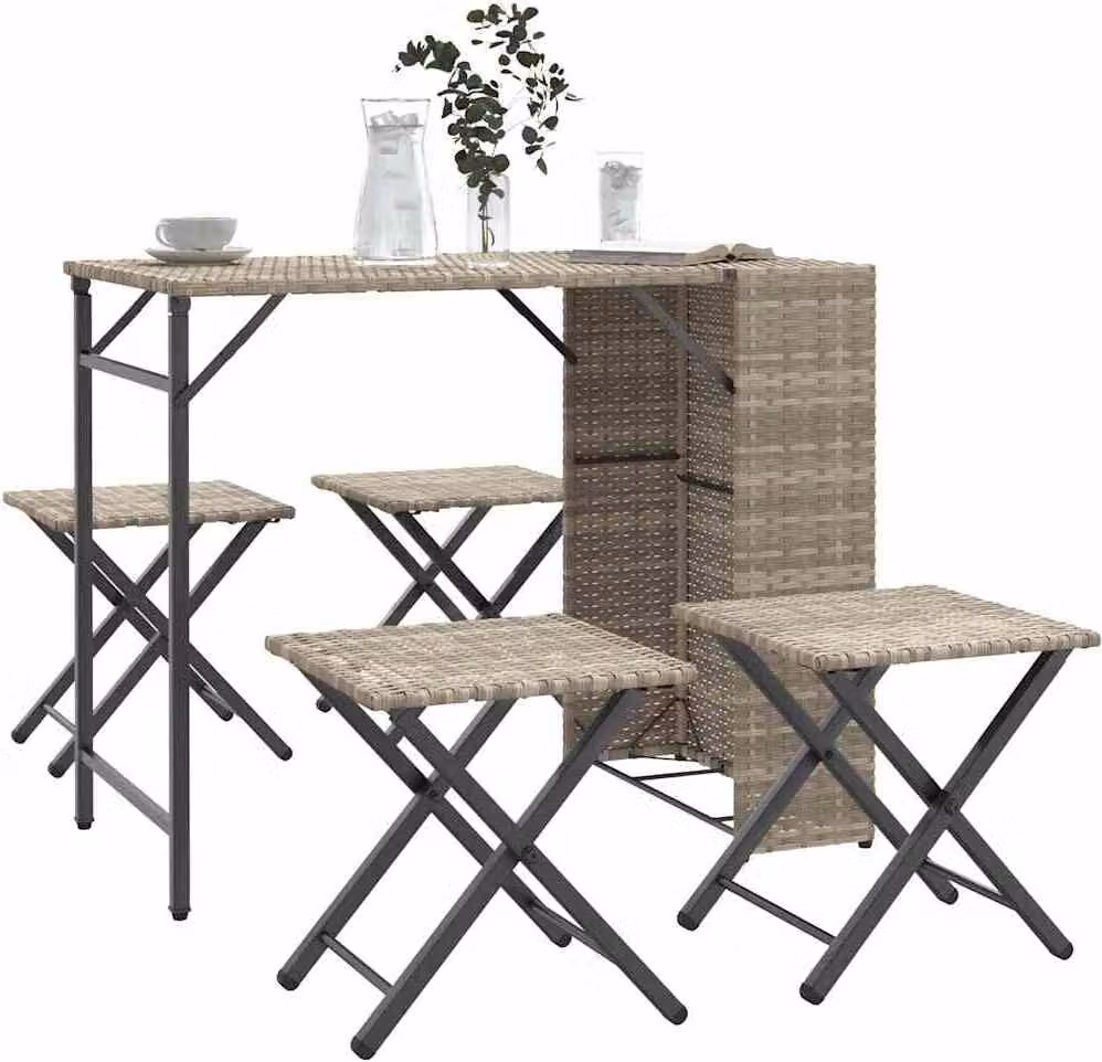 Maison Exclusive - Set da giardino/campeggio, 5 pezzi, pieghevole, grigio chiaro, rattan sintetico