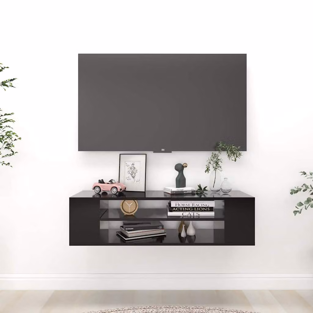 vidaXL Mobile Porta TV Pensile Moderno Nero in Legno MDF L 100 cm, P 30 cm, H 26,5 cm