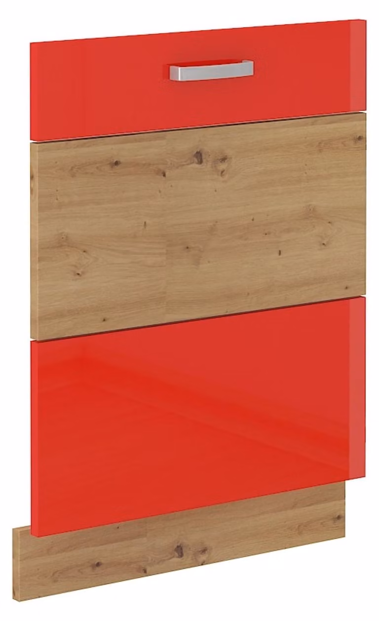Pannello frontale per lavastoviglie da incasso totale, modello 60, finitura "Eiche Artisan" (rovere artigianale) rosso lucido