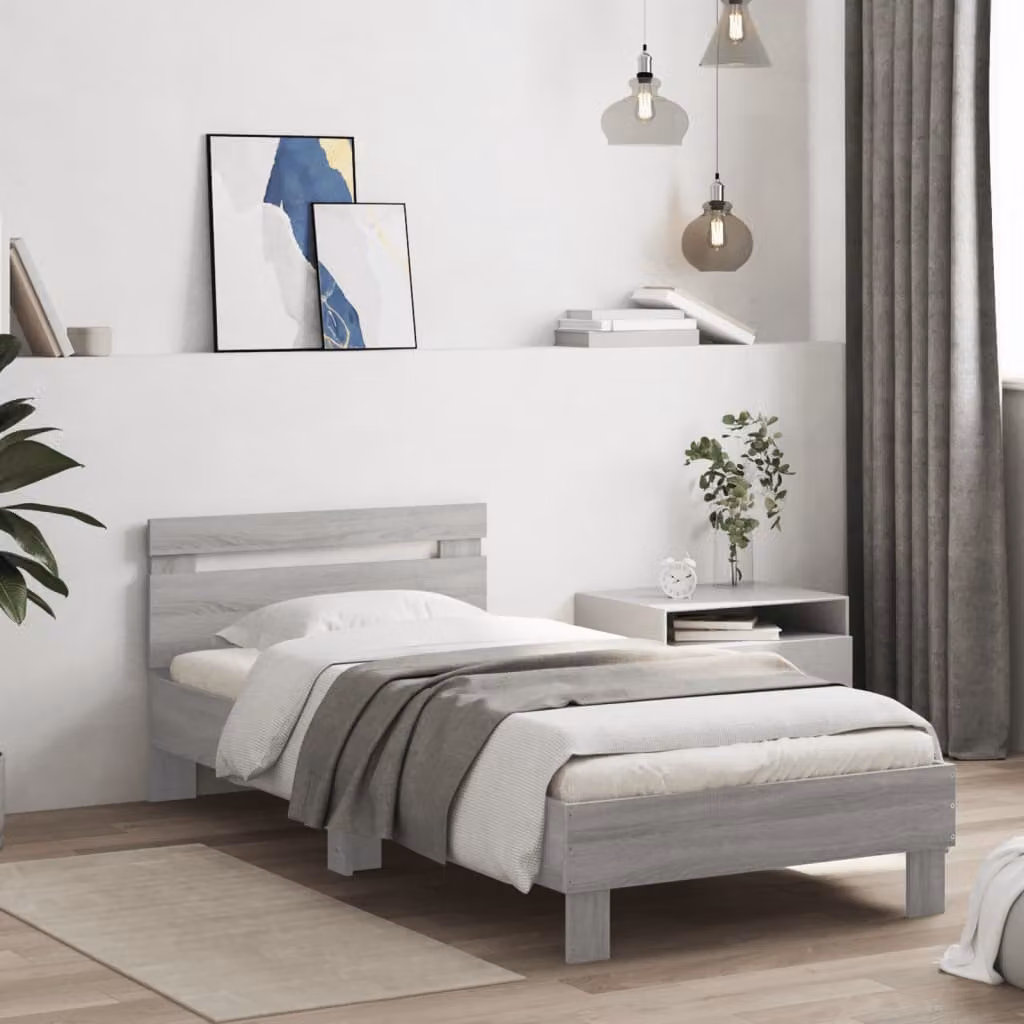 vidaXL Giroletto con Testiera in Legno Multistrato Grigio Sonoma 90x200 cm