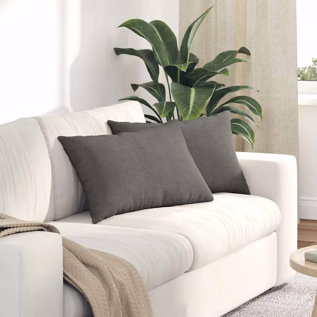 Set di 2 cuscini da divano vidaXL in velluto a coste grigio, L 60 cm x P 40 cm x H 40 cm