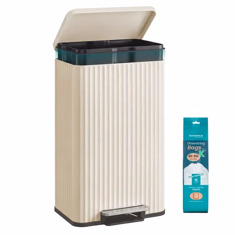 Cestino Cucina, 50 L, Pattumiera a Pedale, Cestino Spazzatura, Beige