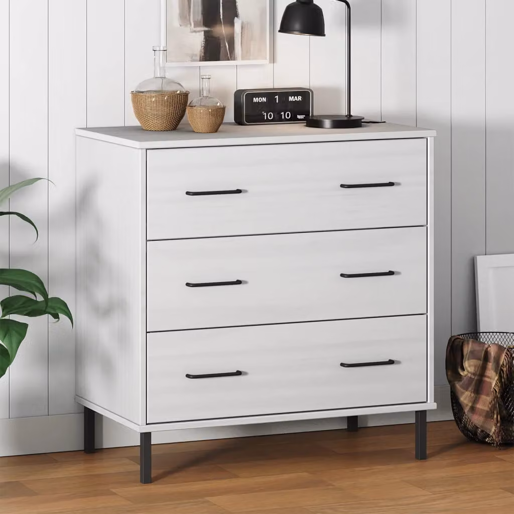 Credenza con 3 Cassetti OSLO vidaXL in Legno di Pino Bianco L: 77 cm, P: 40 cm, H: 79,5 cm