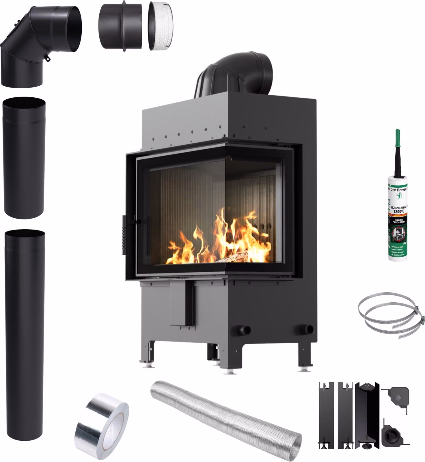 KRATKI LUCY inserto camino destro diametro 12 kW 200 BLACK kit di installazione