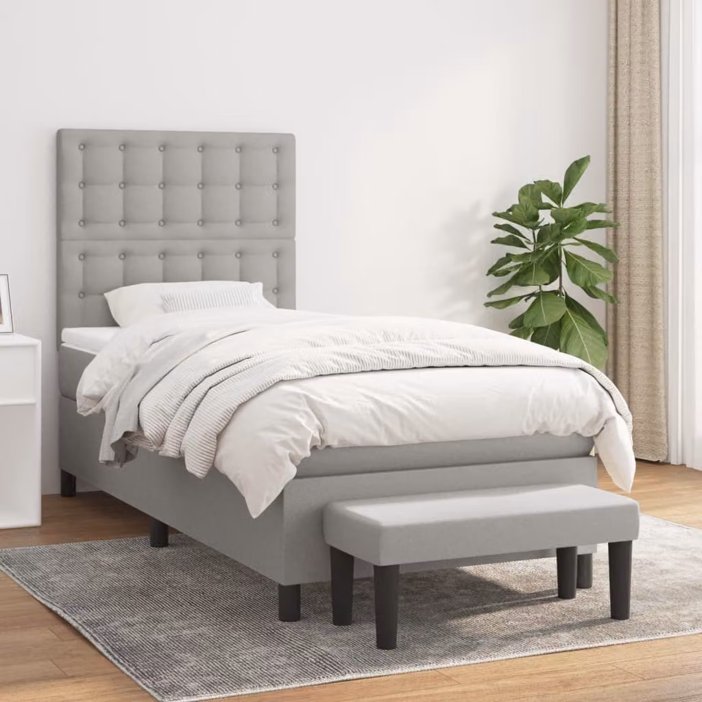vidaXL Letto Ibrido con Giroletto a Molle e Materasso in Tessuto Grigio e Bianco, L/P/H: 90 x 200 cm – 1