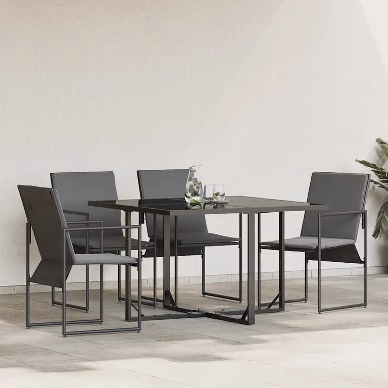 Set di 4 sedie da giardino vidaXL in textilene e acciaio verniciato nero e antracite con braccioli