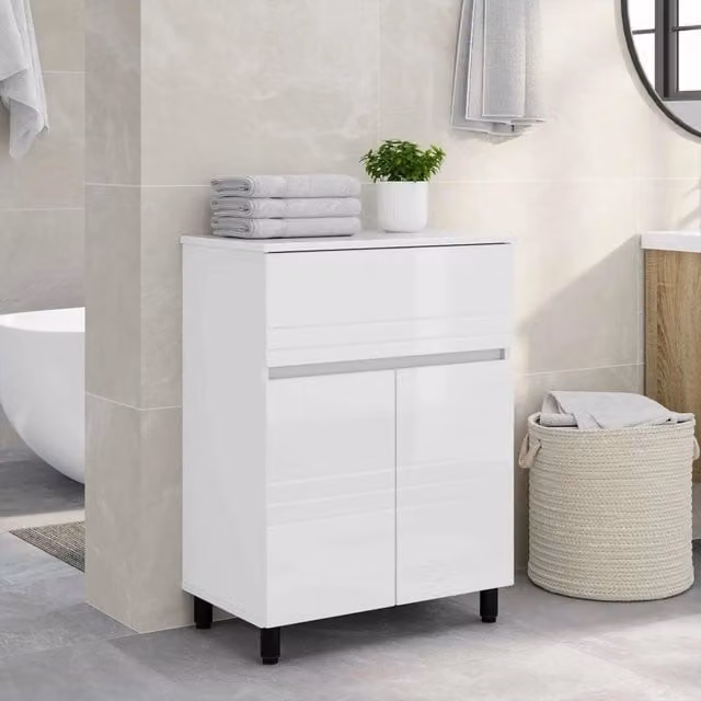 Mobiletto da bagno bianco lucido vidaXL L: 60 cm, P: 35 cm, H: 80 cm – 1