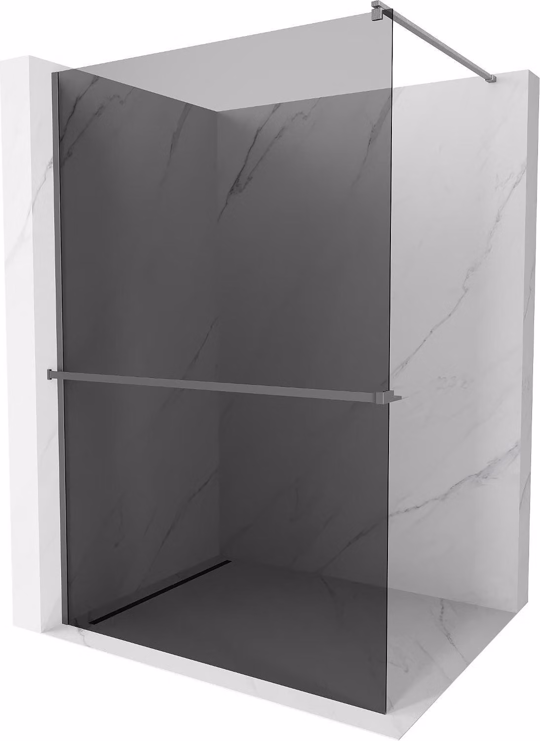Mexen Kioto+ parete doccia con mensola Walk-in 110 x 200 cm, grafite, gun metal - 800-110-121-95-40