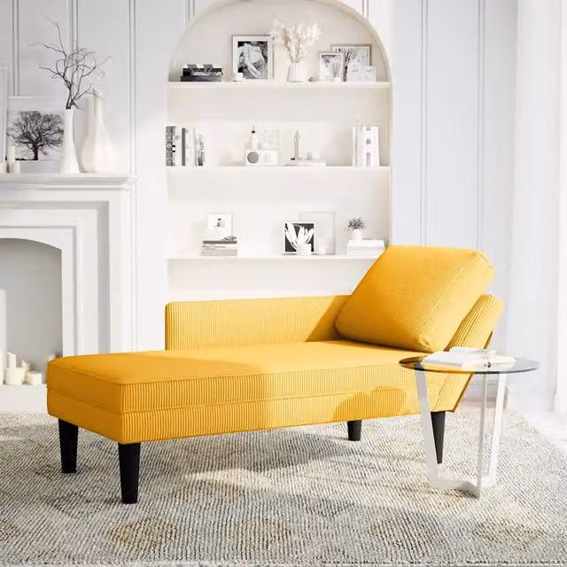 Sdraio con Cuscino Destro in Velluto a Coste Giallo Chiaro vidaXL L: 132 cm, P: 70 cm, H: 56 cm