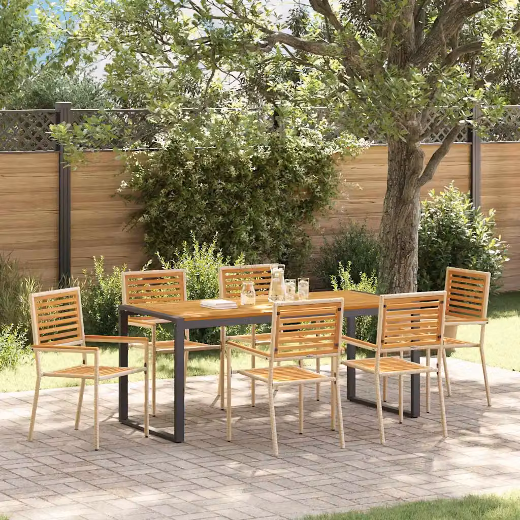 Set da pranzo per giardino e terrazzo vidaXL in polyrattan e legno di acacia, 7 pezzi, beige e marrone – 1
