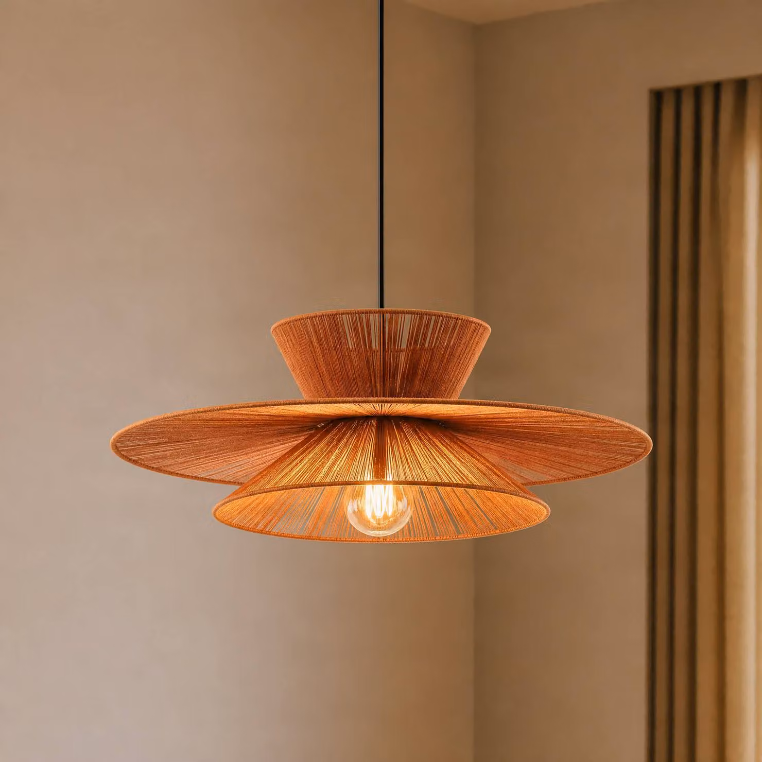 Lampada a sospensione Novie Lucande, dimmerabile, Marrone / Ruggine, Soggiorno / Sala da pranzo, Tessuto / Stoffa / Seta, Scandinavo, Lampada a sospensione